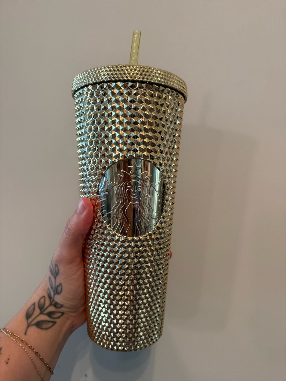 Starbucks Metallic Gold Studded Tumbler with Straw
